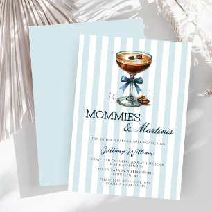 Mommies and Martinis Blue Bow Boy Baby Shower Invitation