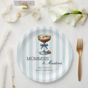 Mommies and Martinis Blue Bow Boy Baby Shower Paper Plate