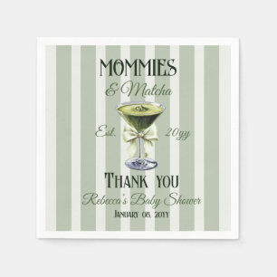 Mommies and Matcha Olive Green Bow Baby Shower Napkin