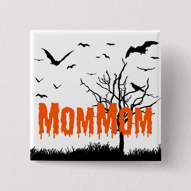 MomMom Orange Dripping Font Flying Bats 15 Cm Square Badge (Front)