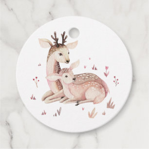 Mommy and Baby Deer Wreath Woodland Thank You Favour Tags