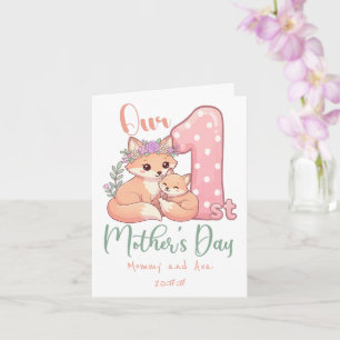 Mommy and Baby Fox Pink 1st Mothers Day Card