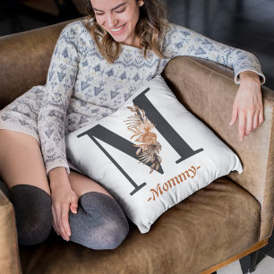Mommy black M typography with gold flower Cushion