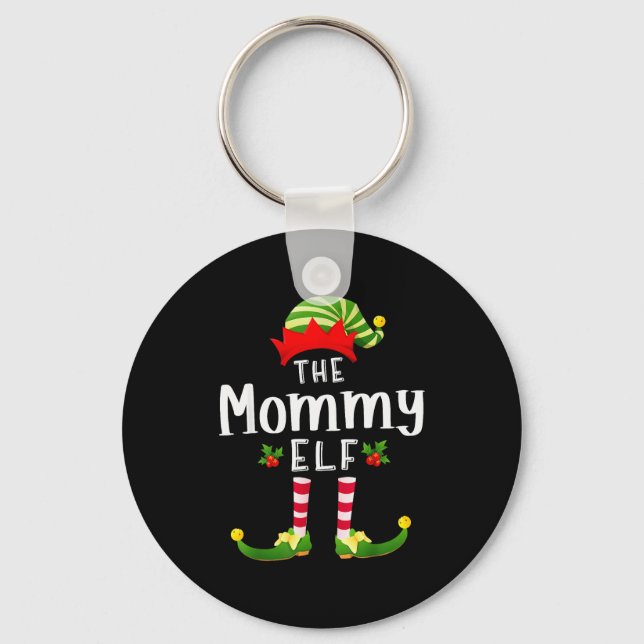 Mommy Christmas Elf Matching Pajama X-mas Party  Key Ring (Front)