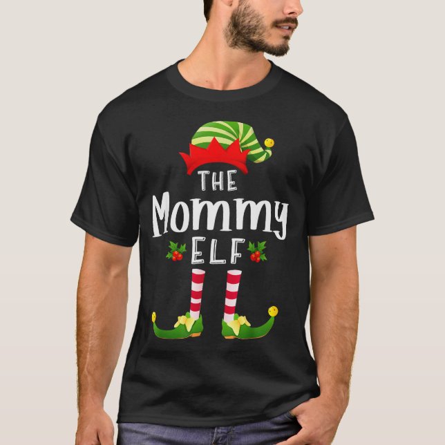 Mommy Christmas Elf Matching Pajama X-mas Party  T-Shirt (Front)