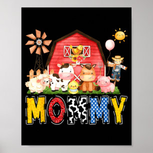 Mommy Farm Cow Birthday Boy Matching Family Party Poster
