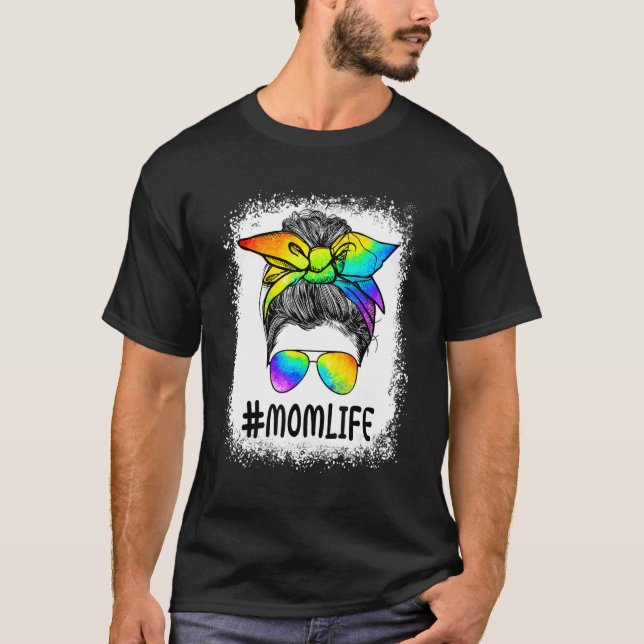 Mommy Mom Messy Bun LGBT Rainbow Gay Pride Flag LG T-Shirt (Front)