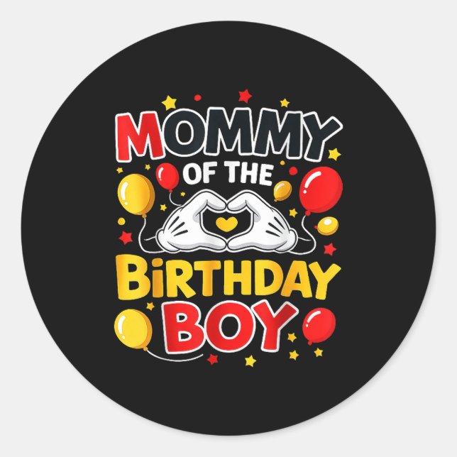 Mommy Of The Birthday Boy Family Party Birthday  Classic Round Sticker (Front)