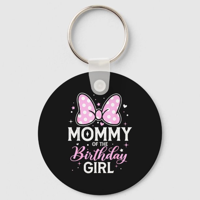 Mommy Of The Birthday Girl Cute Nk Bow Family  Key Ring (Front)