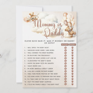 MOMMY OR DADDY Baby Shower Game Bear Balloons Invitation