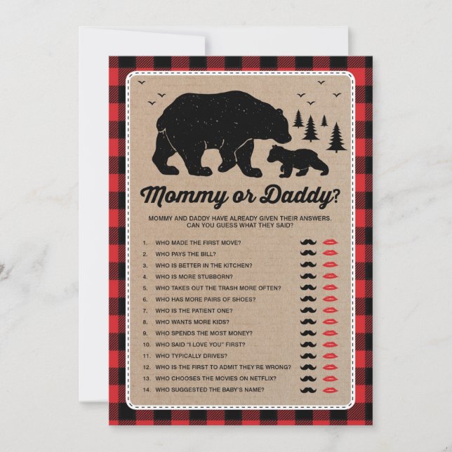 Mommy or Daddy | Bear Lumberjack Baby Shower Game Invitation (Front)