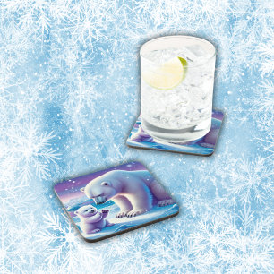 Mommy Polar Bear with Cub   Coaster