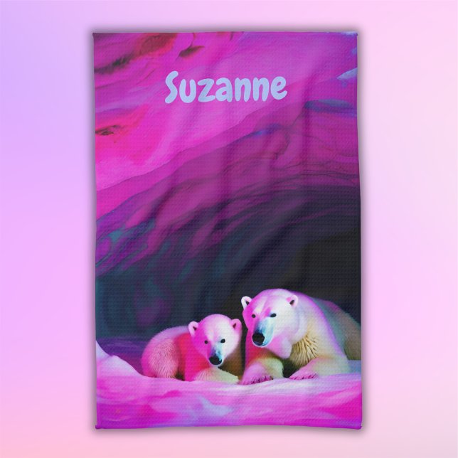 Mommy Polar Bear with Cub Monogram | Tea Towel (Creator Uploaded)