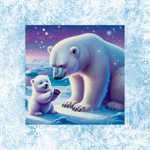 Mommy Polar Bear with Cub   Poster