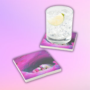 Mommy Polar Bear with Cub   Stone Coaster
