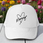 Mommy Simple Modern Script Typography Heart Trucker Hat<br><div class="desc">Stay active in style with this Mommy Simple Modern Script Typography Heart Trucker Hat, designed for moms who want comfort, function, and a clean modern look. Featuring elegant script “Mommy” lettering paired with a subtle heart detail, this cap blends minimalist typography with a warm, meaningful touch. Made for busy, on-the-go...</div>