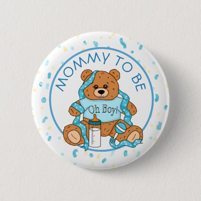 Mommy to be Blue Teddy Bear Baby Shower Button (Front)