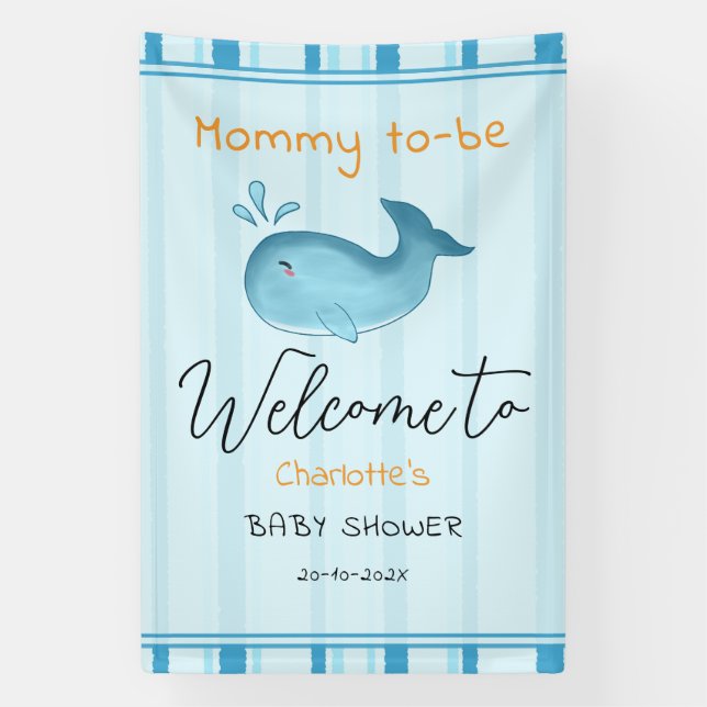 Mommy To Be Cute Whale Baby Shower Banner (Vertical)