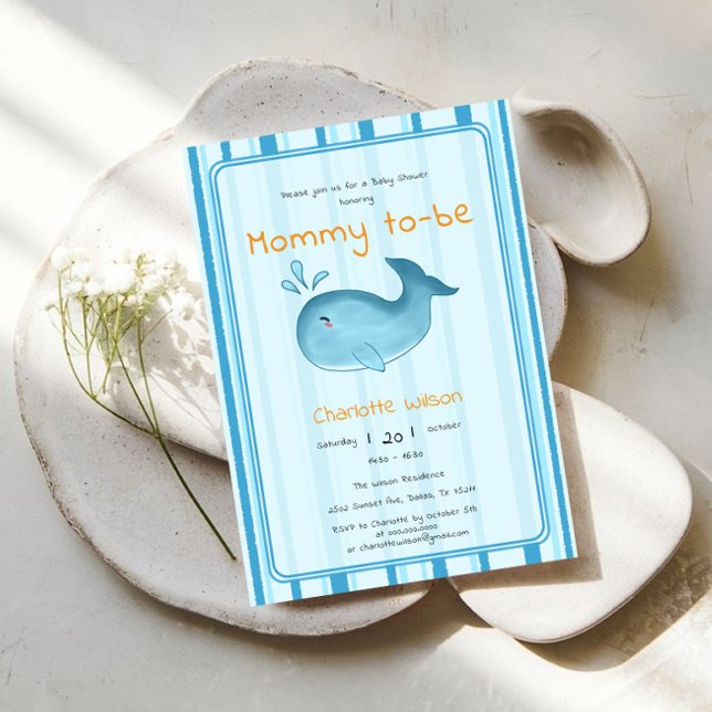 Mommy To Be Cute Whale Baby Shower Invitation (Creator Uploaded)