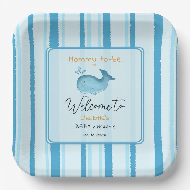 Mommy To Be Cute Whale Baby Shower Paper Plate (Front)