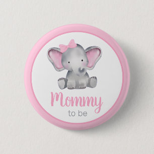 Mommy To Be Pink Elephant Girl Baby Shower Button