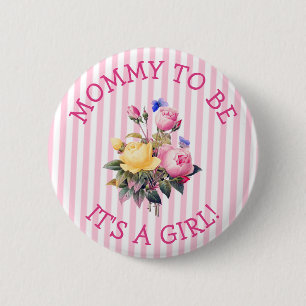 Mommy to be Pink Flowers Baby Shower Button