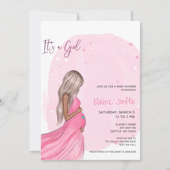 Mommy to Be Pink Its a Girl Baby Shower Invitation (Front)