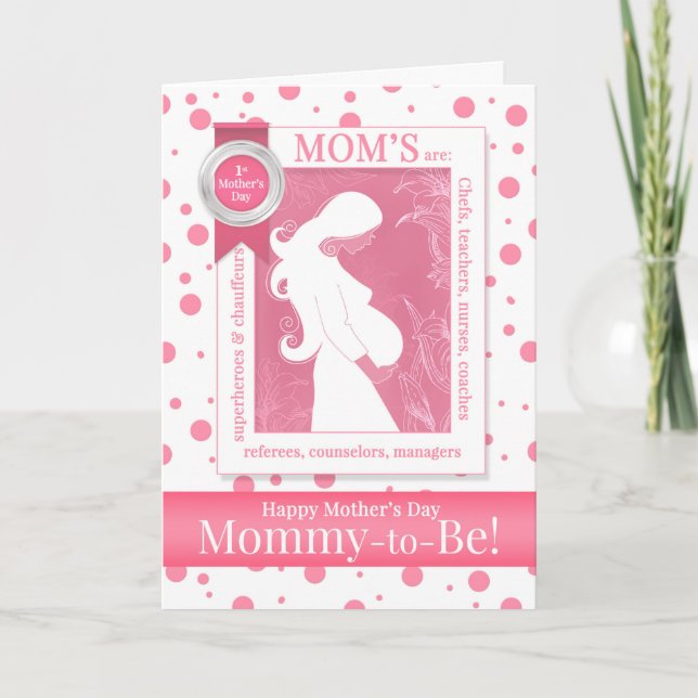 Mommy to Be Pink Polka Dot Funny Mother's Day Card (Front)