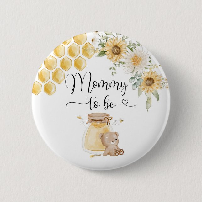 Mommy to be sunflower honey bear 6 cm round badge (Front)