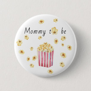 mommy to be Watercolor Popcorn Baby Shower 6 Cm Round Badge