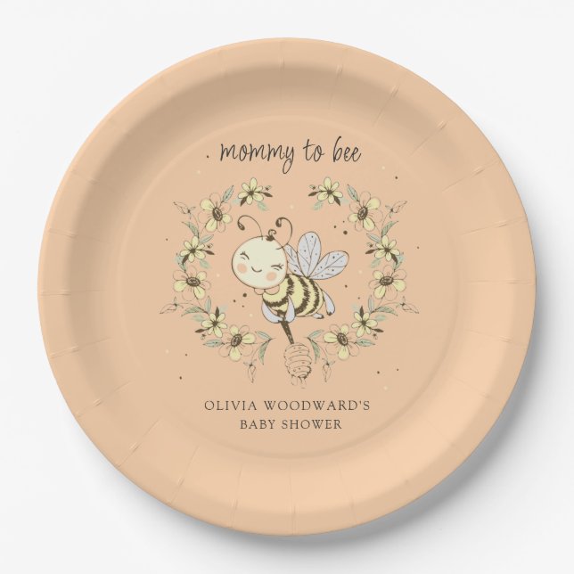 Mommy To Bee Baby Shower Peach  Paper Plate (Front)