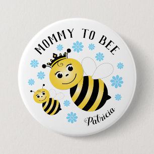 Mommy To Bee Blue Flowers 7.5 Cm Round Badge