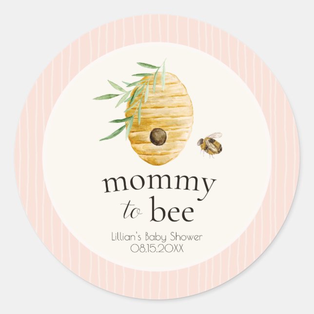 Mommy To Bee Blush Pink Honey Bee Baby Shower  Classic Round Sticker (Front)