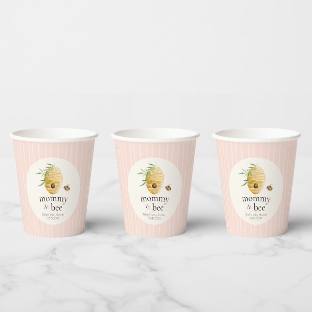 Mommy To Bee Blush Pink Honey Bee Baby Shower  Paper Cups (Multi)