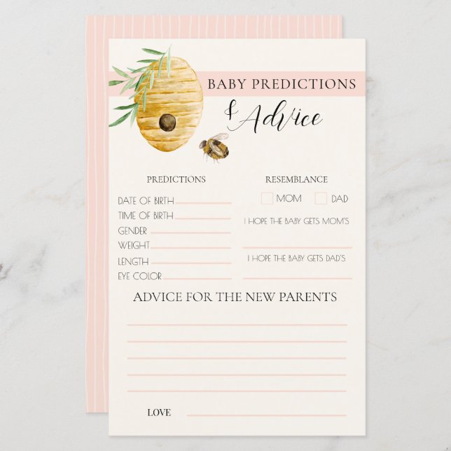 Mommy To Bee Blush Pink Shower Prediction Game (Front/Back)
