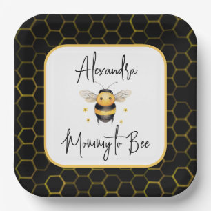 Mommy to Bee Gender Neutral Elegant Baby Shower Paper Plate