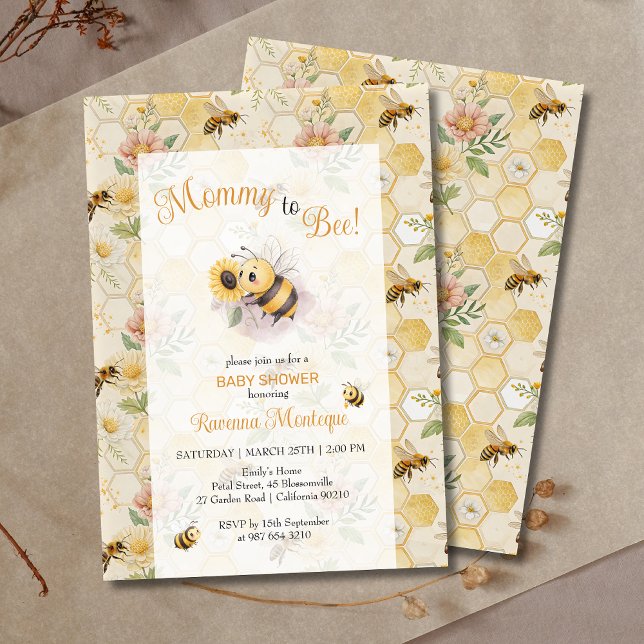 Mommy to Bee Honeycomb Bee Custom Baby Shower Invitation (Creator Uploaded)