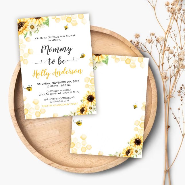 Mommy To Bee Lettering & Honeycomb Baby Shower Invitation (Creator Uploaded)