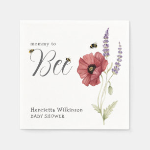 Mommy to Bee Poppy Lavender Floral Baby Shower  Napkin