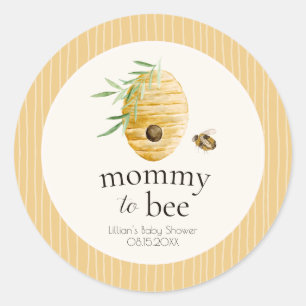 Mommy To Bee Striped Yellow Honey Bee Baby Shower  Classic Round Sticker