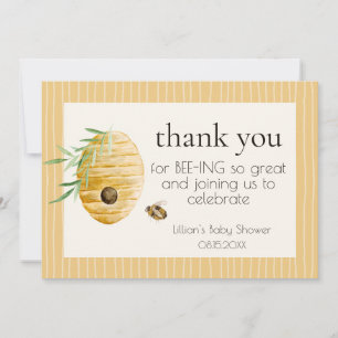 Mommy To Bee Striped Yellow Honey Bee Baby Shower  Thank You Card