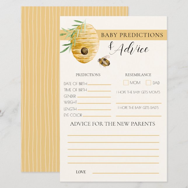 Mommy To Bee Yellow Baby Shower Prediction Game (Front/Back)