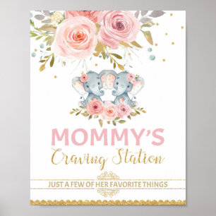 Mommy's Craving Station Elephant Twins Baby Shower Poster