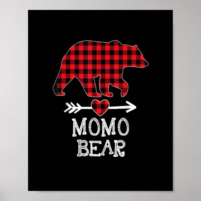 Momo Bear Christmas Pajama Red Plaid Buffalo Famil Poster (Front)