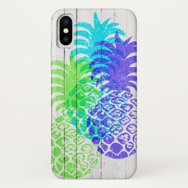 Momona Distressed Hawaiian Pineapple Faux Wood Case-Mate iPhone Case (Back)