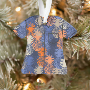 Momona Hawaiian Tropical Pineapple AlohaShirt-Blue Ornament