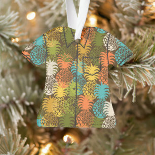 Momona Hawaiian Tropical Pineapple AlohaShirt-Gold Ornament