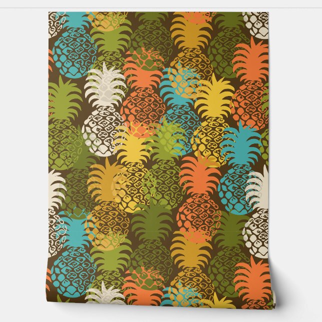 Momona Hawaiian Tropical Pineapple Toss - Brown Wallpaper (Unrolling)