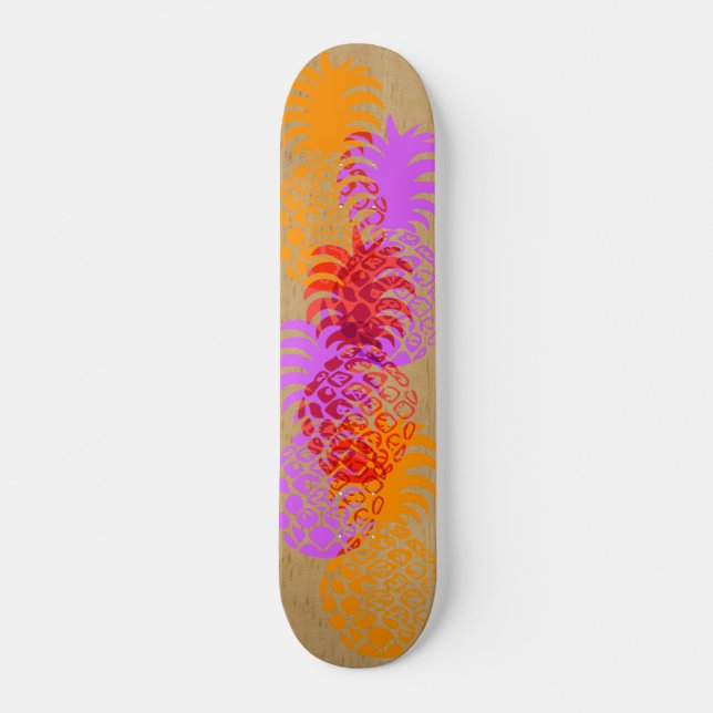 Momona Pineapple Hawaiian Tropical Faux Wood Skateboard (Front)