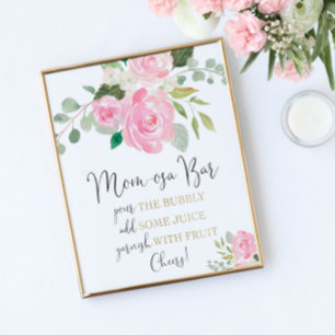 Momosa bar baby shower blush pink gold poster